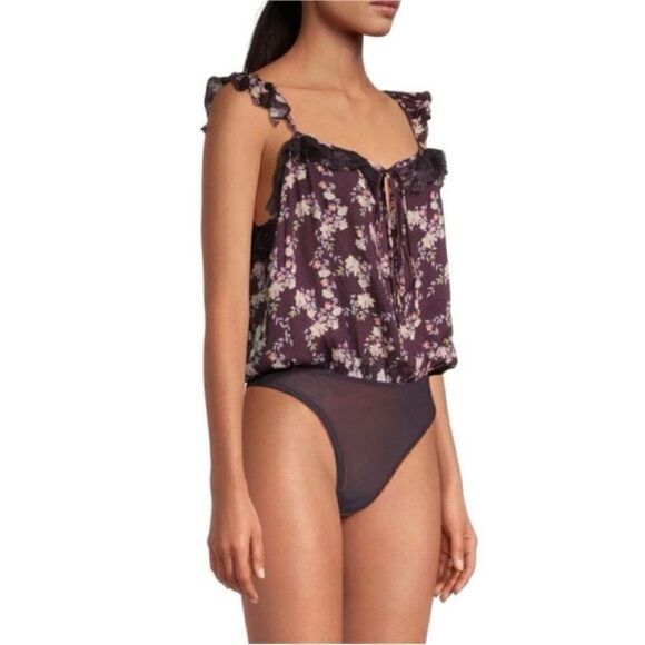 FREE PEOPLE NWT Take It Away Bodysuit In Chocolate Merlot Combo Size L - Picture 4 of 8